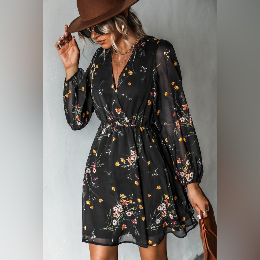 Floral Black Dress Cupshe - Picture 5 of 7